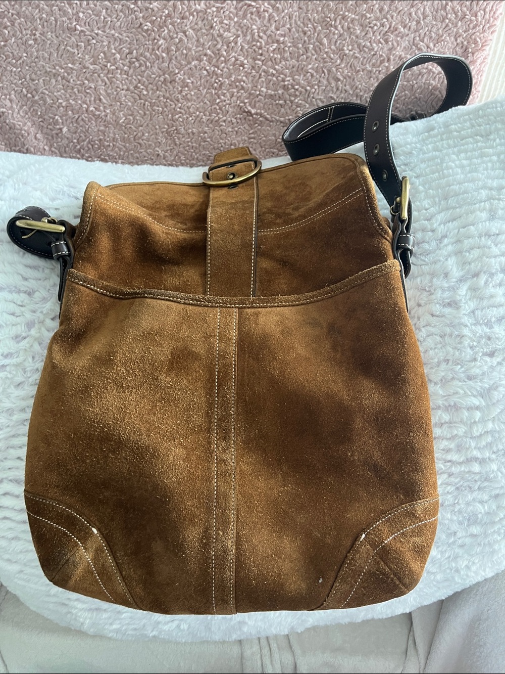 Coach Brown Suede Buckle Shoulder Bag with Dark Strap - Picture 9 of 12